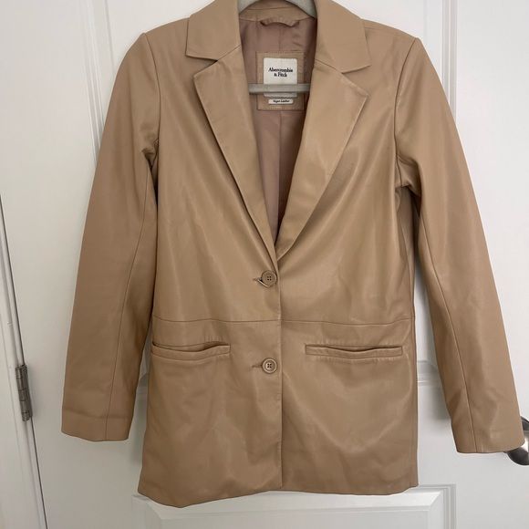 Abercrombie & Fitch Oversized Vegan Leather Jacket in Tan - Picture 1 of 5